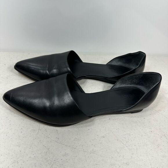Vince Nina D'orsay Flat Black Leather Flats Sz 8,5 - Picture 4 of 8